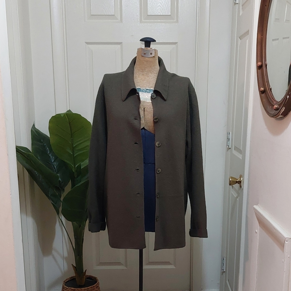 Rena Rowan Olive Green Soft Wool Lightweight Sweater Jacket Size 1X